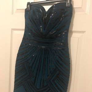 Teal strapless sequin dress